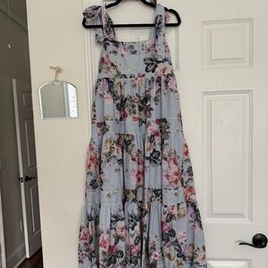 Tuckernuck Beulah Light Blue Floral Tiered Midi Dress